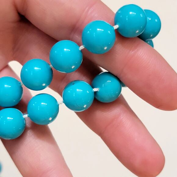 Vintage Chunky Turquoise Blue Bead Necklace Bold Retro Statement Jewelry 1960s - Picture 3 of 10